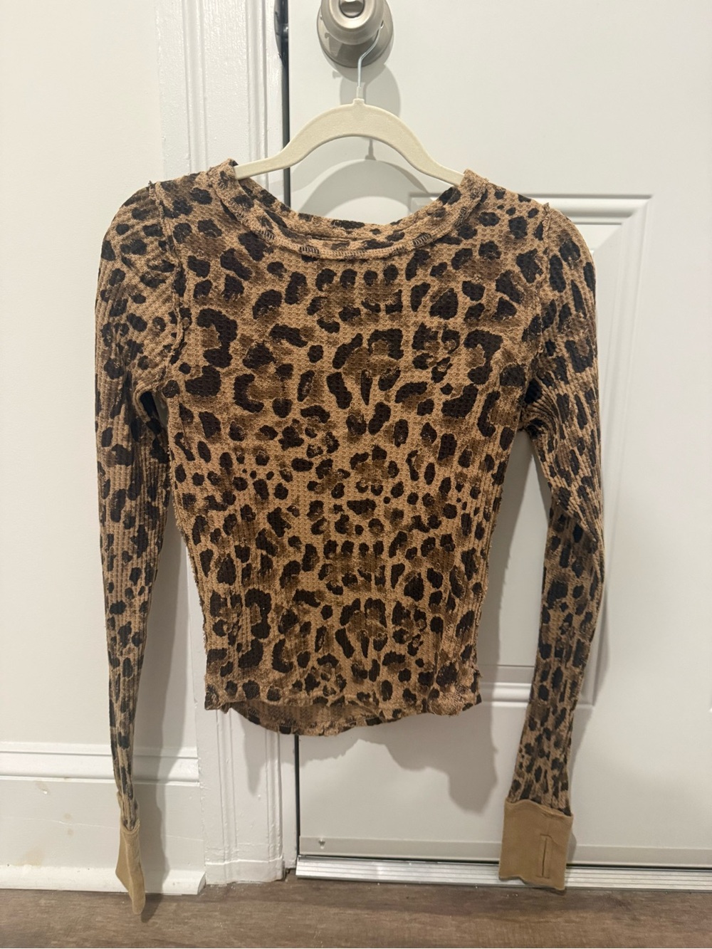 NEVER WORN Free People Leopard Print Long-Sleeve Ribbed Top - Brown
